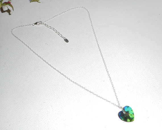 Groene Swarovski kristallen hart hanger aan 925 zilveren ketting