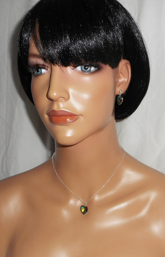 Groene Swarovski kristallen hart hanger aan 925 zilveren ketting