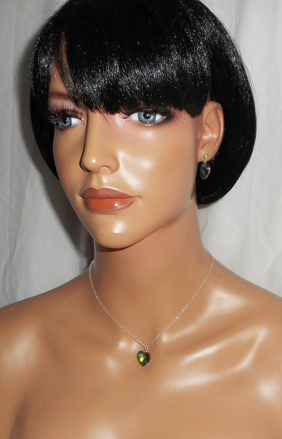 Groene Swarovski kristallen hart hanger aan 925 zilveren ketting