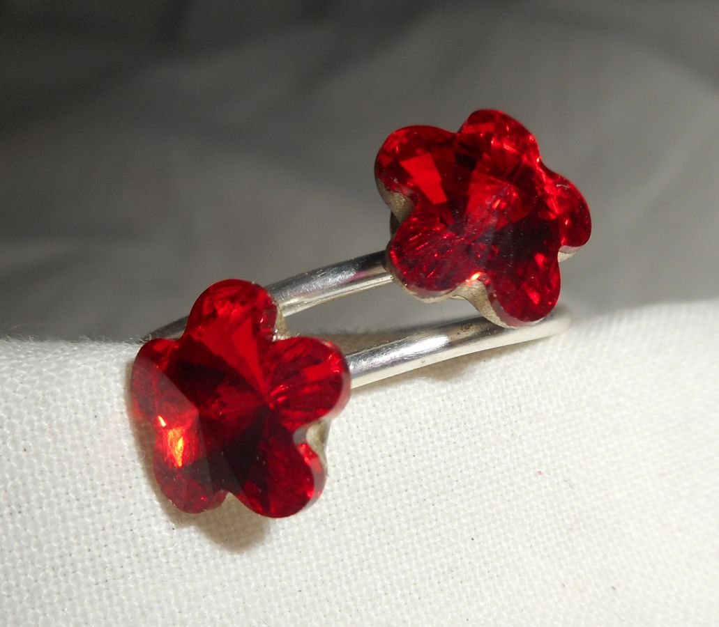 Rode Swarovski Kristal Dubbele Bloem Ring