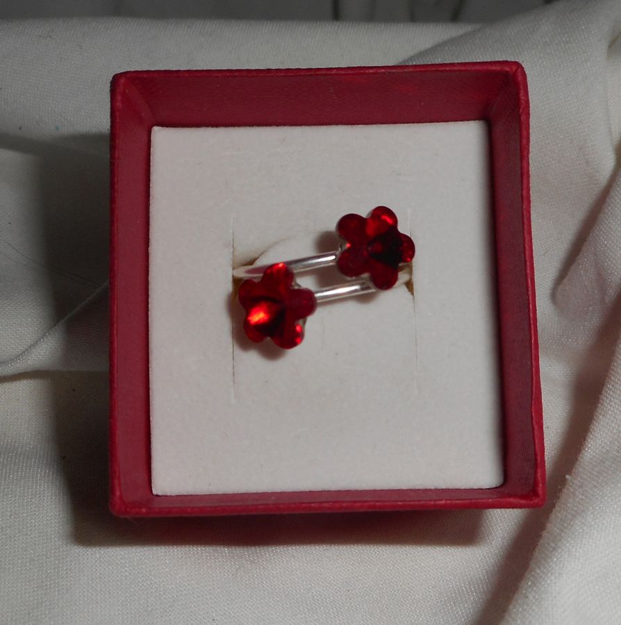 Rode Swarovski Kristal Dubbele Bloem Ring