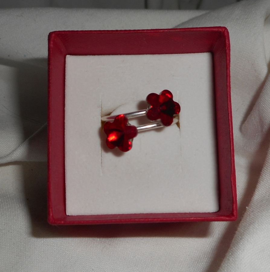 Rode Swarovski Kristal Dubbele Bloem Ring