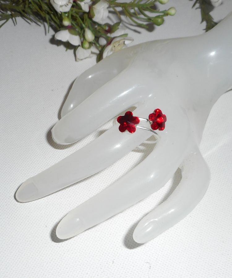 Rode Swarovski Kristal Dubbele Bloem Ring