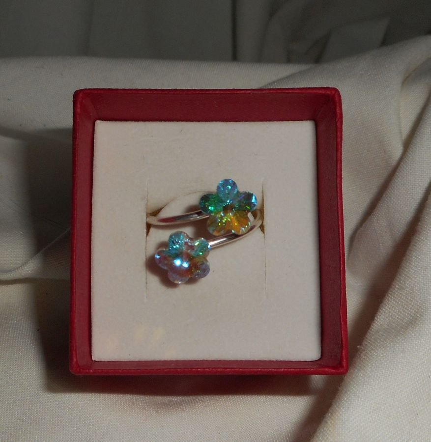 Swarovski kristal dubbele bloem ring