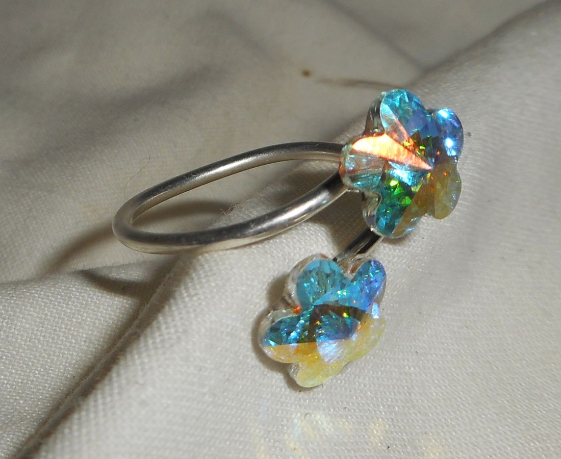 Swarovski kristal dubbele bloem ring