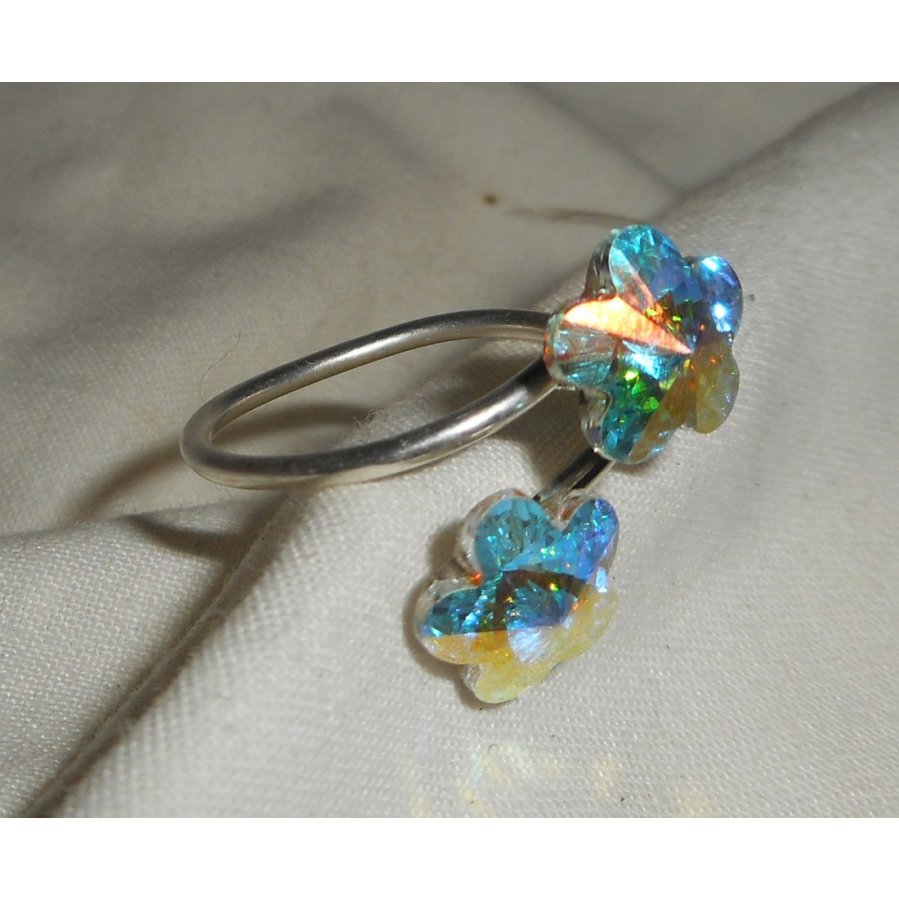Swarovski kristal dubbele bloem ring
