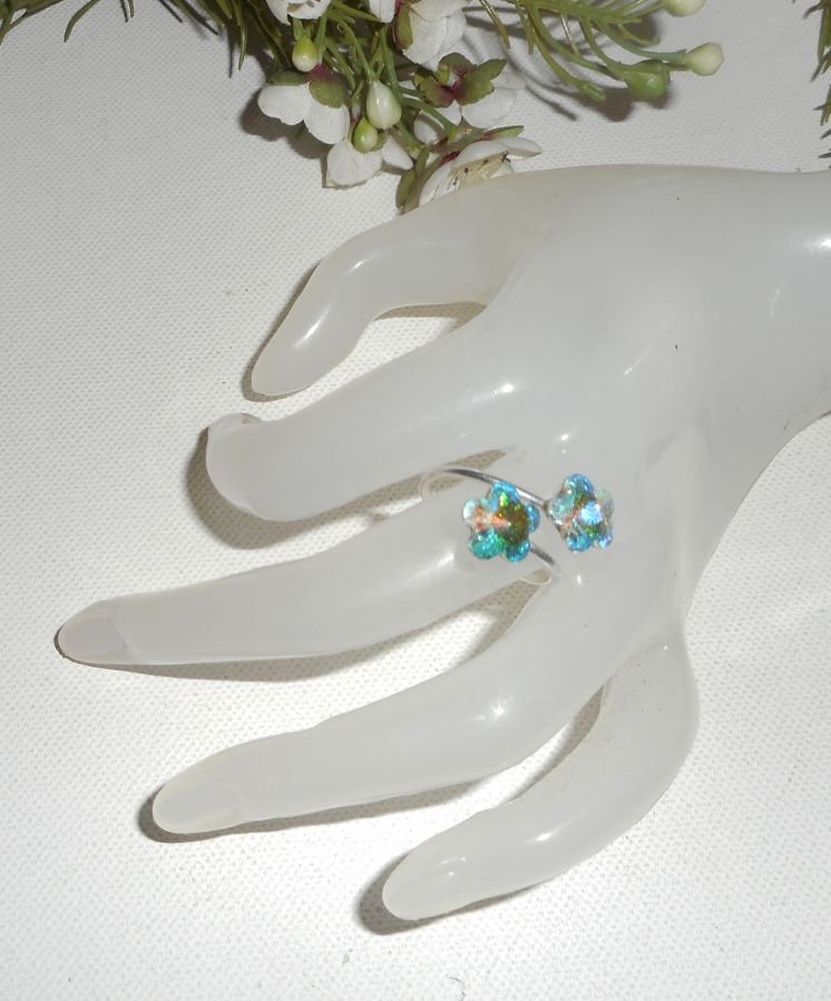 Swarovski kristal dubbele bloem ring
