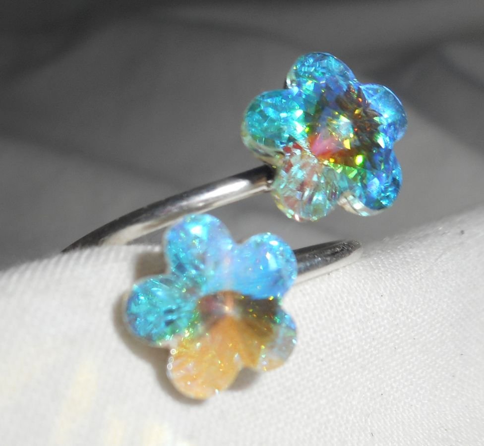 Swarovski kristal dubbele bloem ring