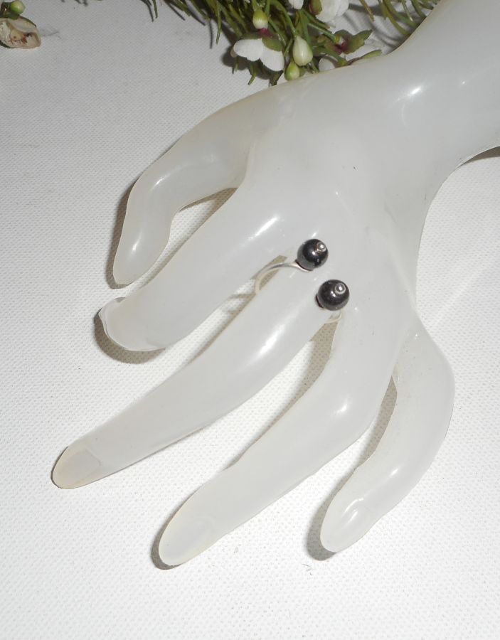 Originele 925 zilveren ring met grijze hematiet ronde stenen