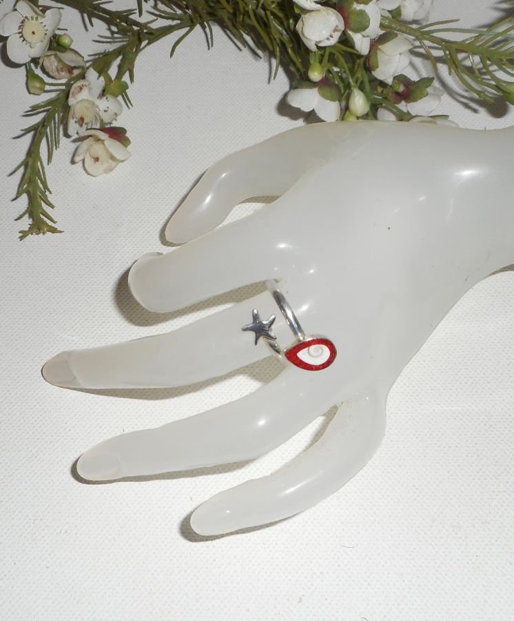 Originele 925 zilveren ring met zeester en St. Lucia oog