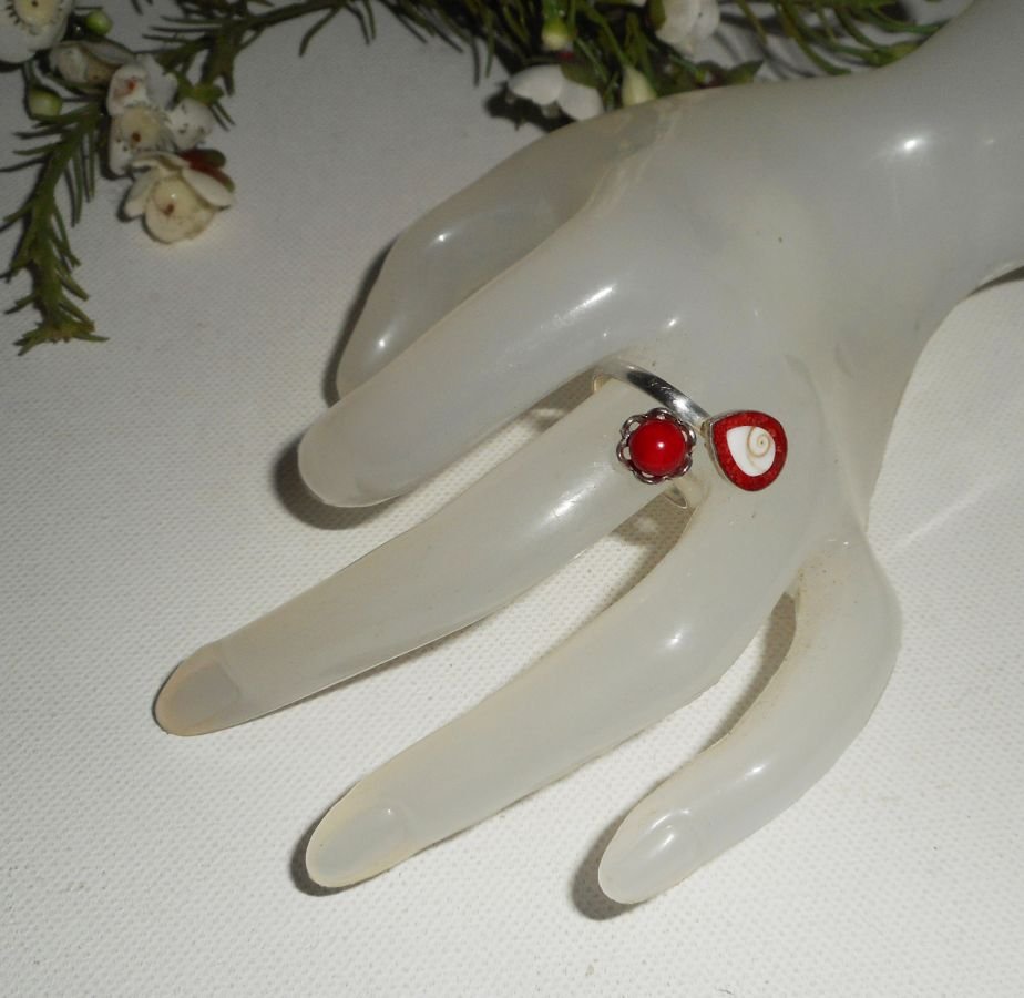 Originele 925 zilveren ring met rode gorgon en St. Lucia oog