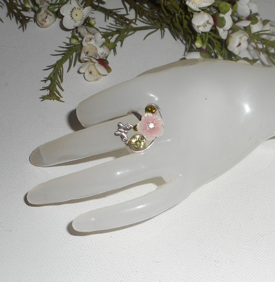 Originele 925 zilveren ring met roze bloem en Swarovski kristal