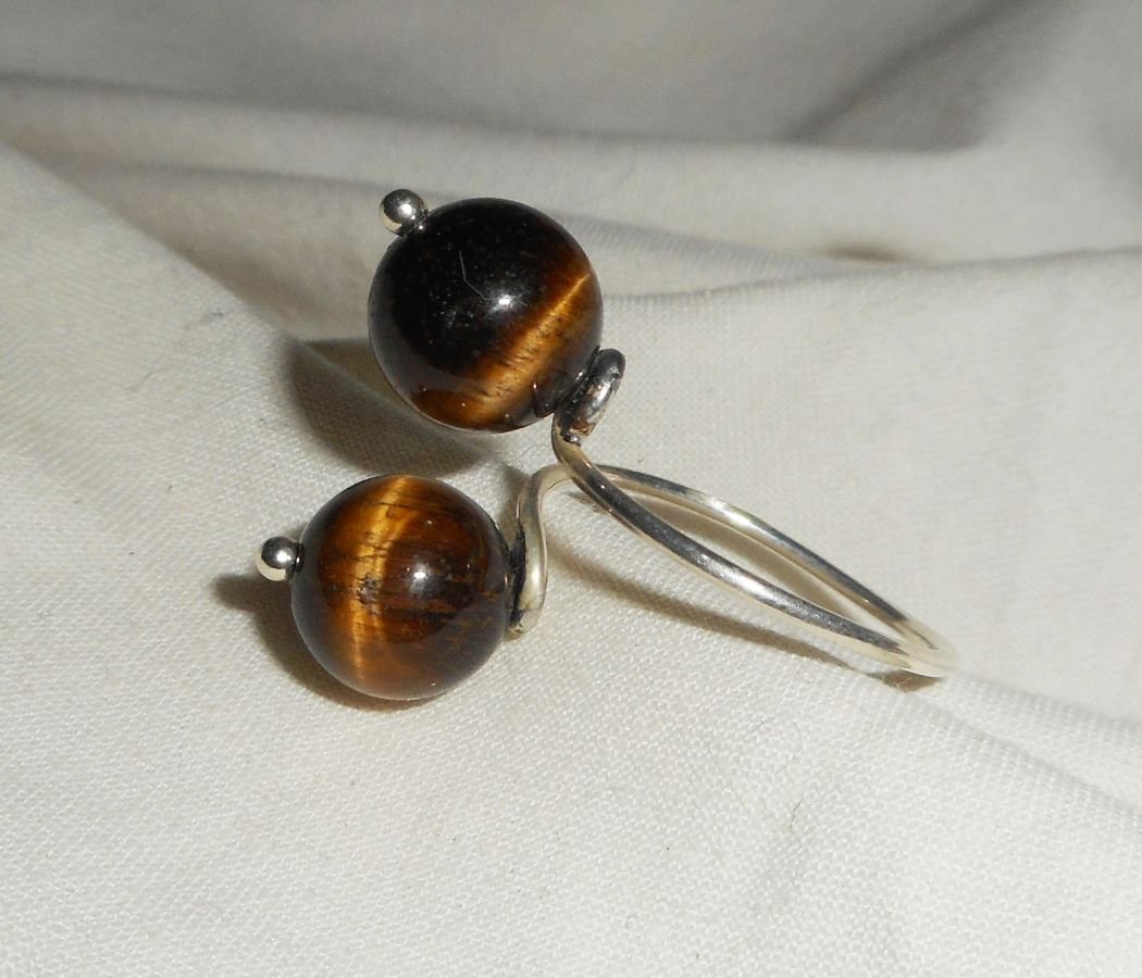 Originele 925 zilveren ring met bruine tijgeroog stenen