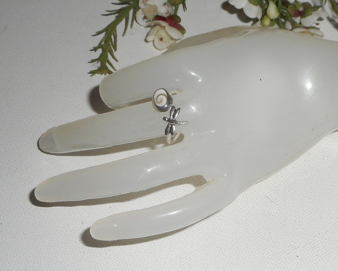 Originele 925 Sterling Zilveren Ring met St. Lucia's Oog en Libelle