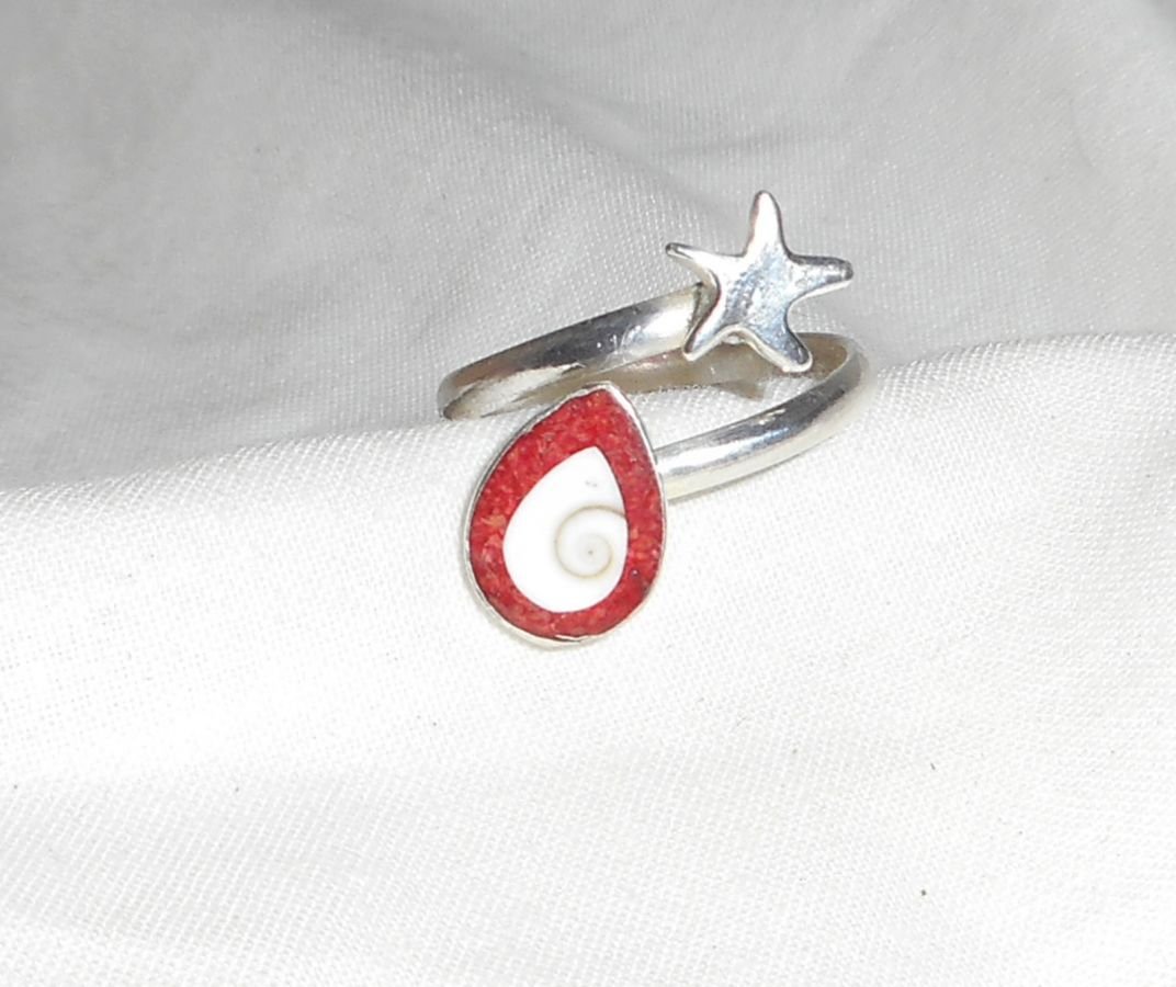 Originele 925 zilveren ring met zeester en St. Lucia oog