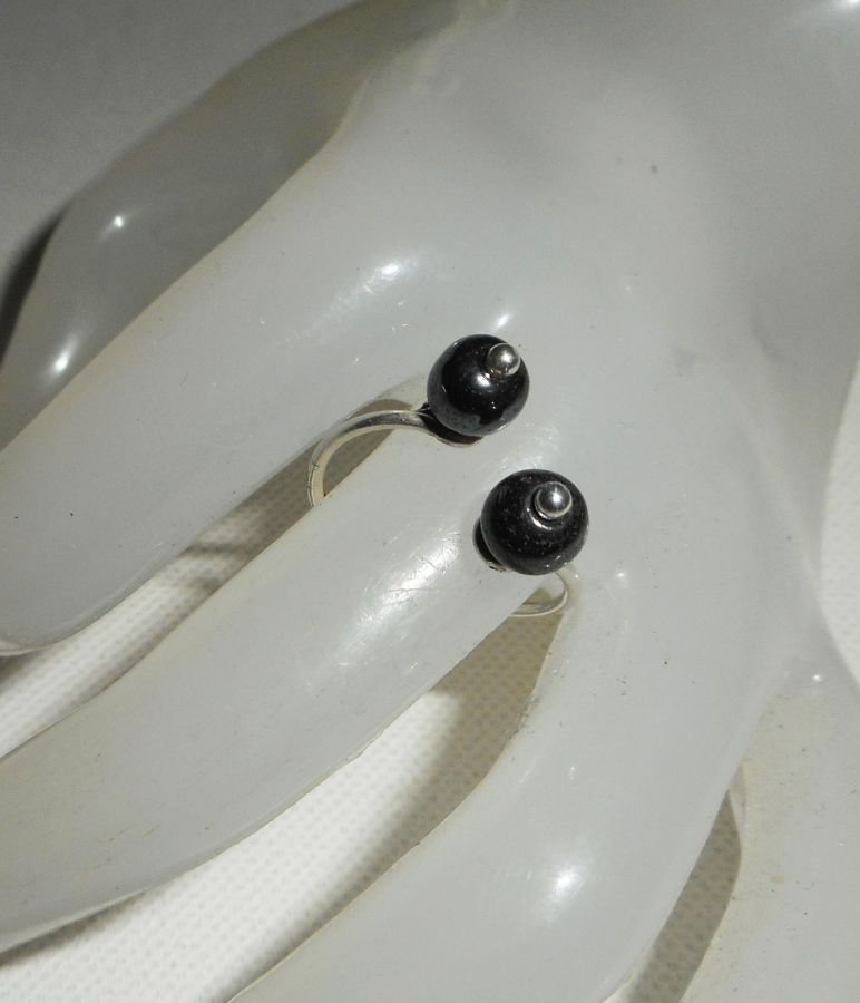 Originele 925 zilveren ring met grijze hematiet ronde stenen
