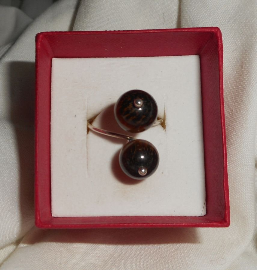 Originele 925 zilveren ring met bruine tijgeroog stenen