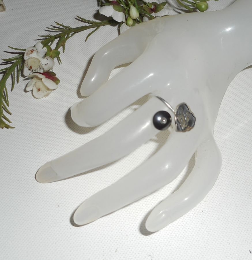 Originele 925 zilveren ring met engel in hart en hematietsteen