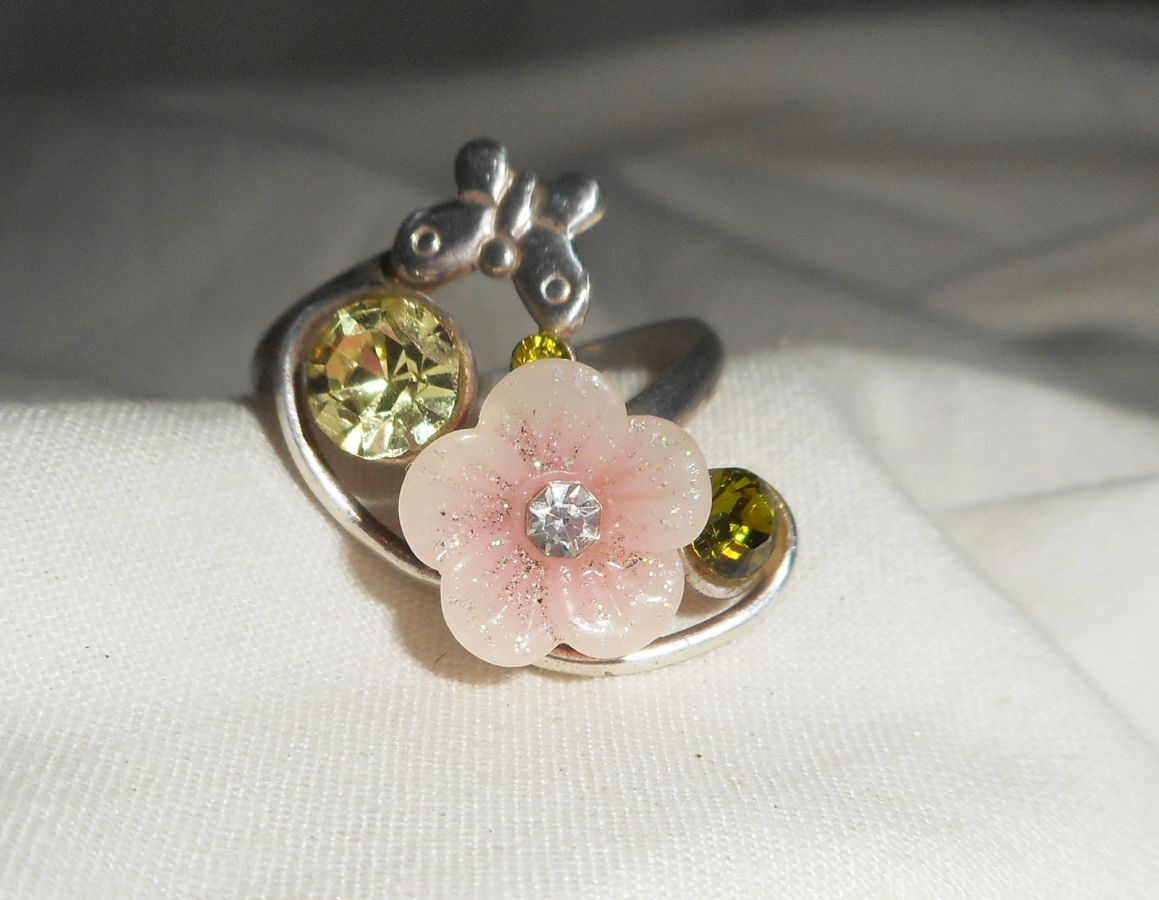 Originele 925 zilveren ring met roze bloem en Swarovski kristal