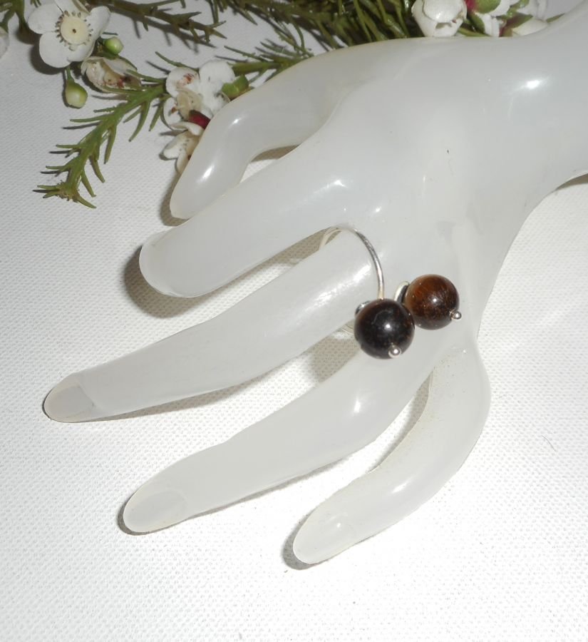 Originele 925 zilveren ring met bruine tijgeroog stenen