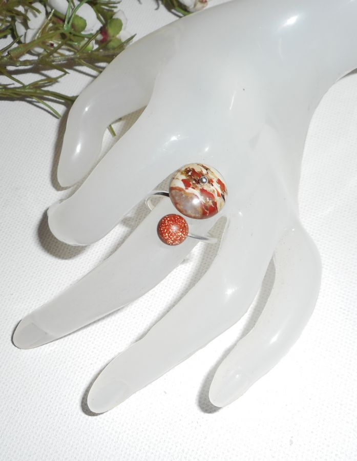 Originele 925 Sterling Zilveren Ring met Jaspissteen en Bruine Agaat
