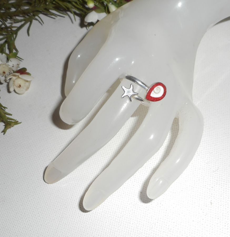 Originele 925 zilveren ring met zeester en St. Lucia oog