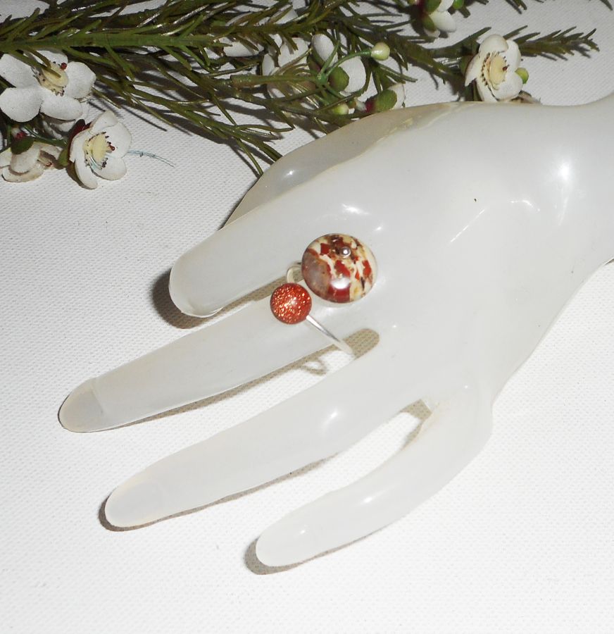Originele 925 Sterling Zilveren Ring met Jaspissteen en Bruine Agaat
