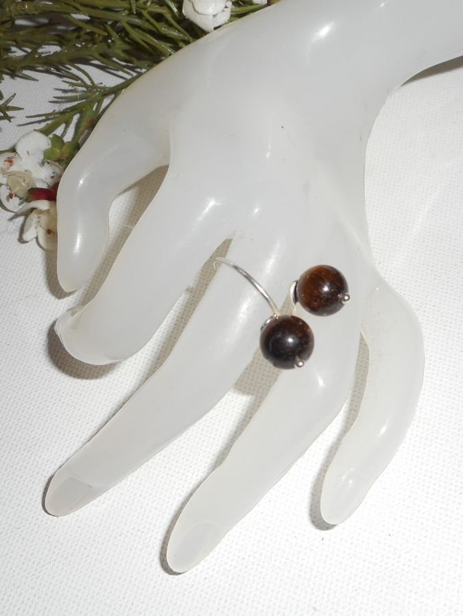 Originele 925 zilveren ring met bruine tijgeroog stenen