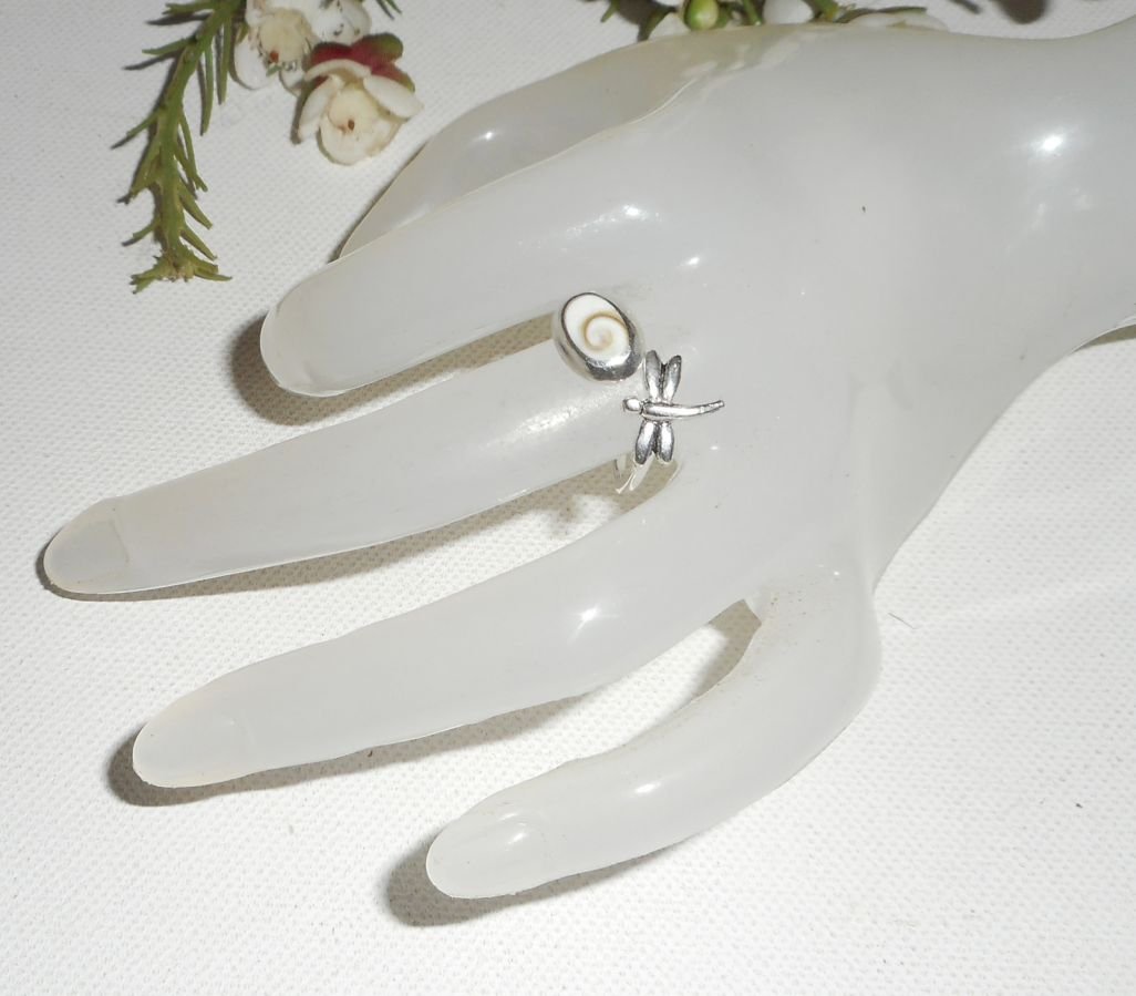 Originele 925 Sterling Zilveren Ring met St. Lucia's Oog en Libelle