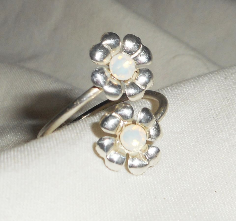 Originele 925 zilveren ring met bloemen en wit Swarovski kristal