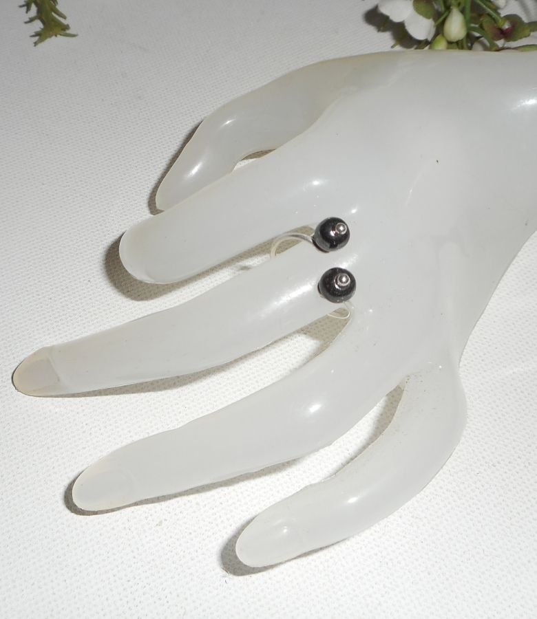 Originele 925 zilveren ring met grijze hematiet ronde stenen