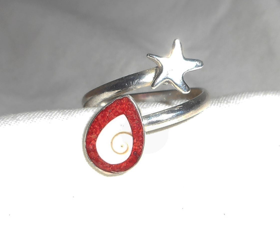 Originele 925 zilveren ring met zeester en St. Lucia oog