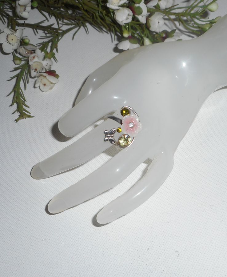 Originele 925 zilveren ring met roze bloem en Swarovski kristal