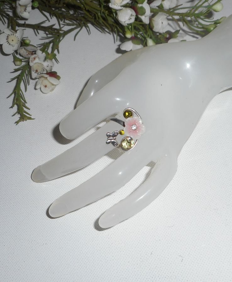 Originele 925 zilveren ring met roze bloem en Swarovski kristal