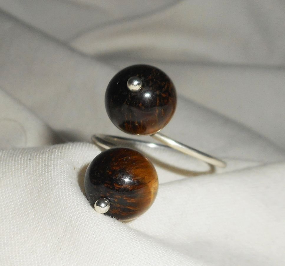 Originele 925 zilveren ring met bruine tijgeroog stenen