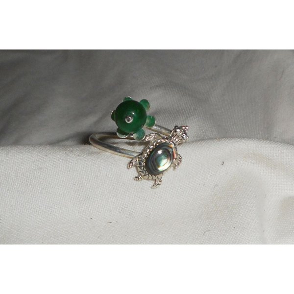 Originele 925 zilveren ring met abalone schildpad en groene jade steen