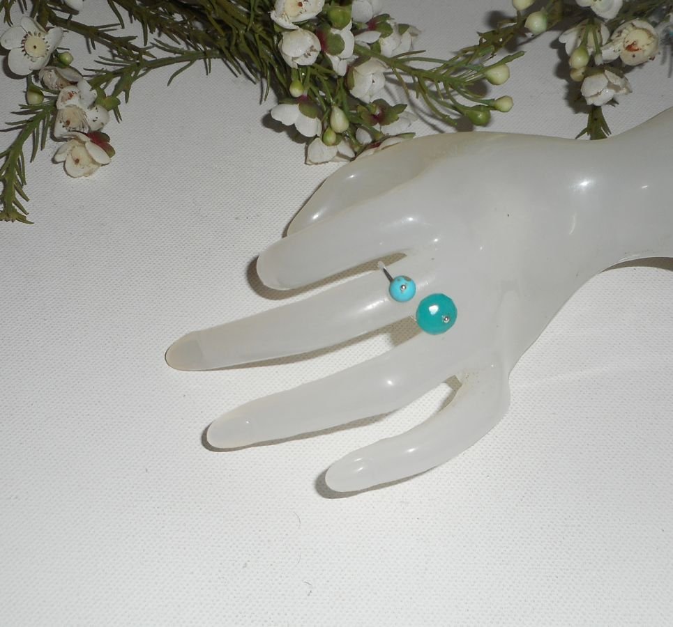 Originele dubbele blauwe steen ring in jade en turkoois en 925 zilver