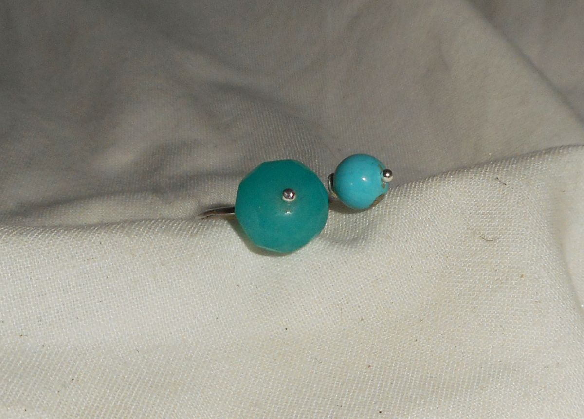 Originele dubbele blauwe steen ring in jade en turkoois en 925 zilver