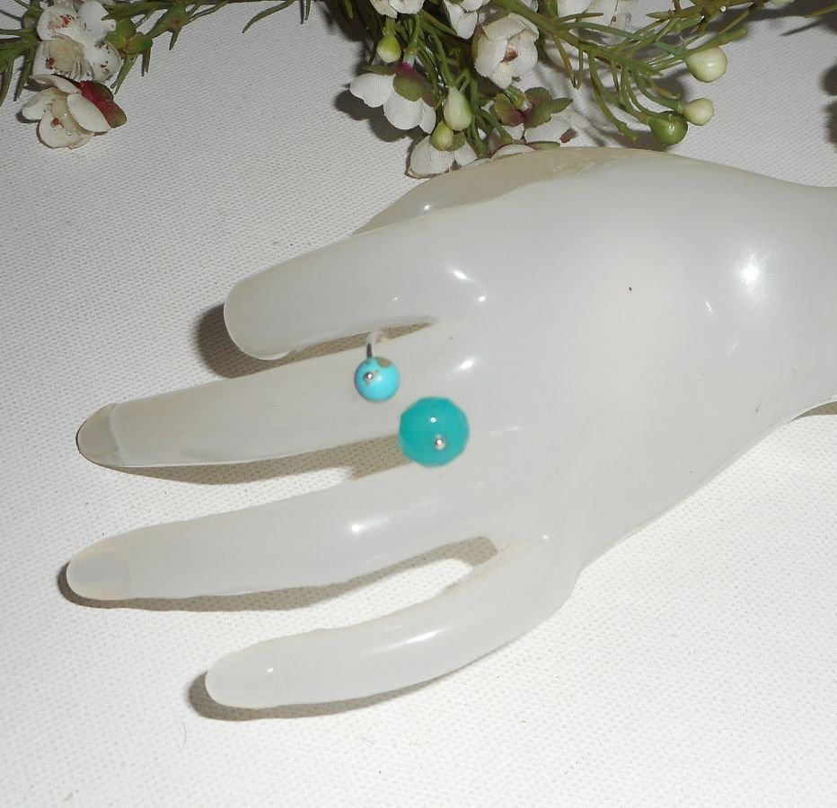 Originele dubbele blauwe steen ring in jade en turkoois en 925 zilver