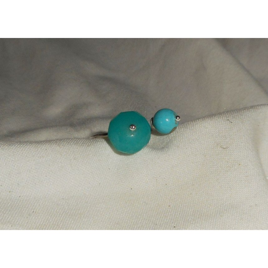 Originele dubbele blauwe steen ring in jade en turkoois en 925 zilver