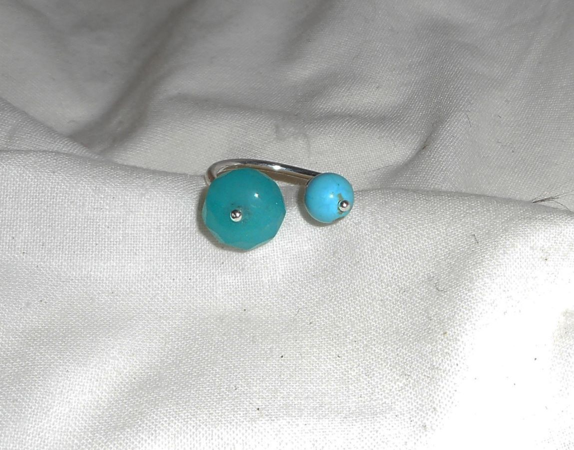 Originele dubbele blauwe steen ring in jade en turkoois en 925 zilver