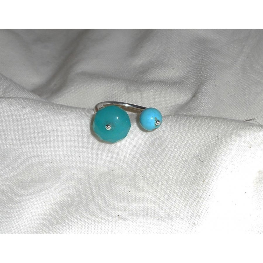 Originele dubbele blauwe steen ring in jade en turkoois en 925 zilver