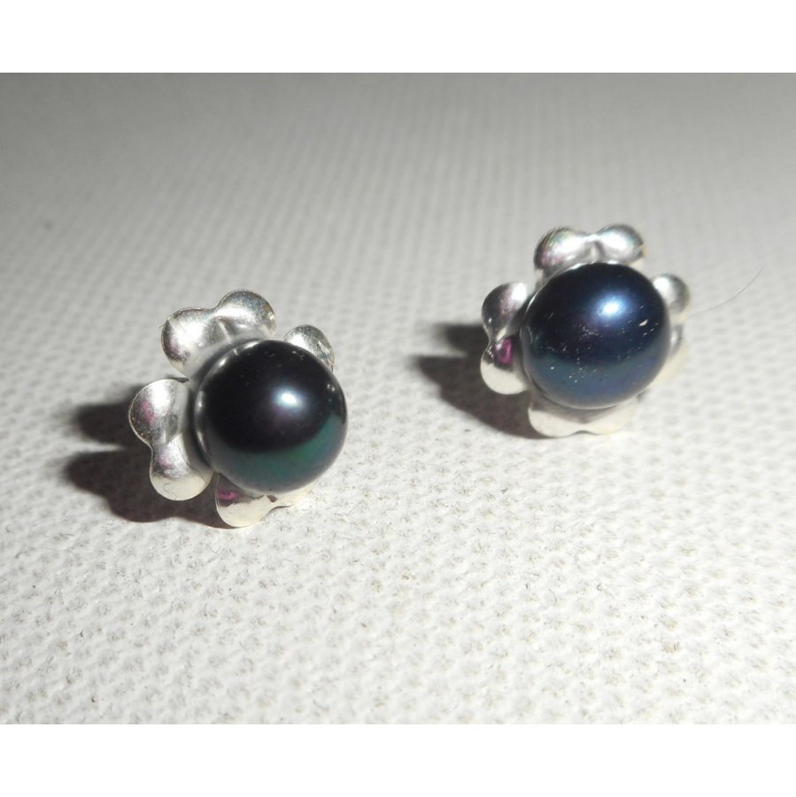 Oorbellen met zwarte gekweekte parel, zilver 925