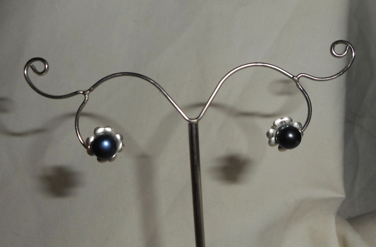 Oorbellen met zwarte gekweekte parel, zilver 925