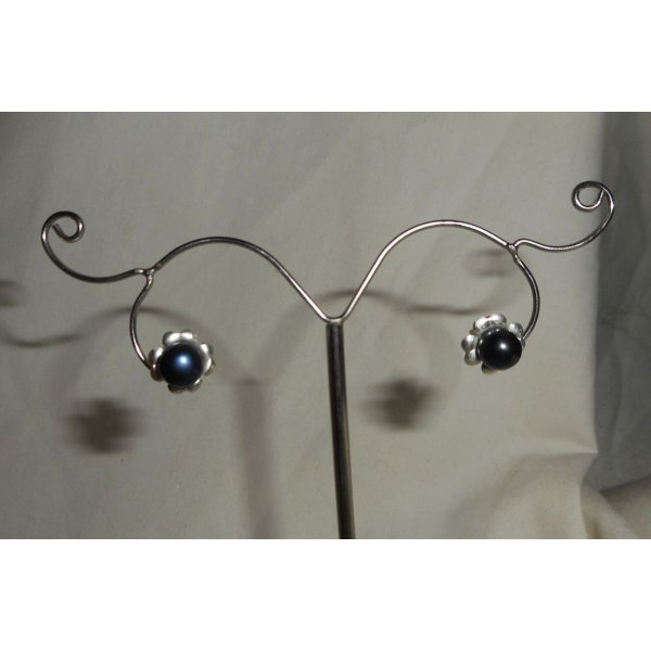 Oorbellen met zwarte gekweekte parel, zilver 925
