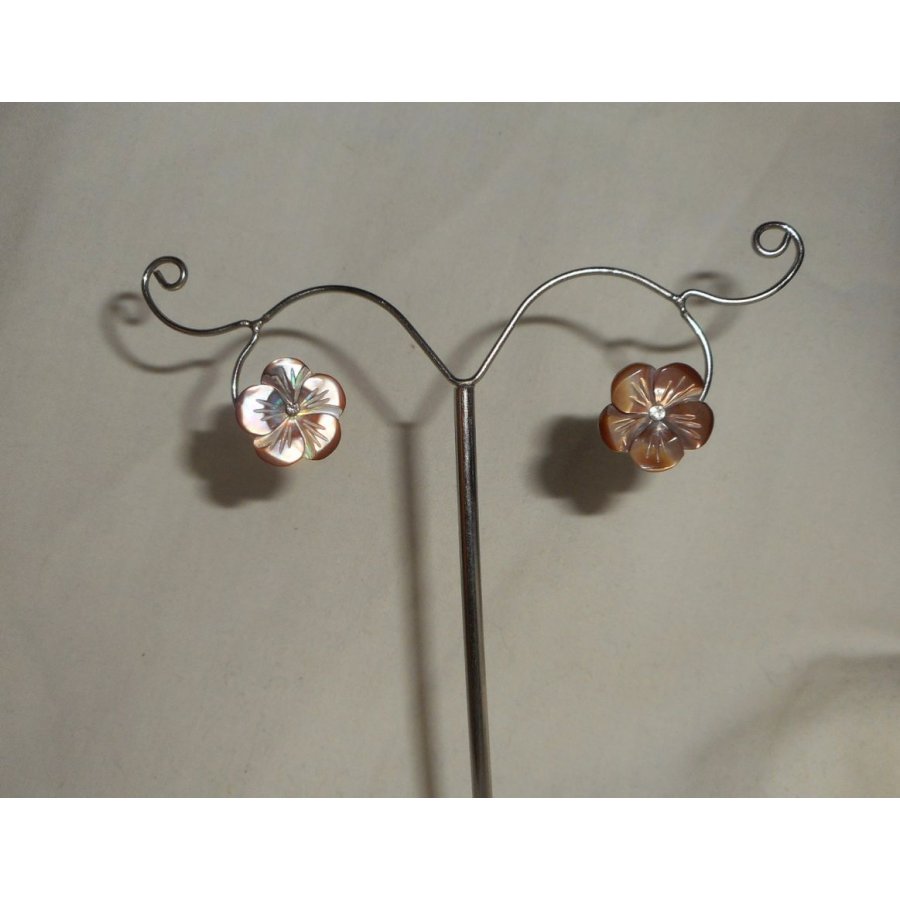 Oorbellen met bruine parelmoer bloem, zilver 925