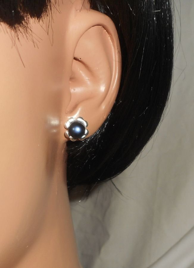 Oorbellen met zwarte gekweekte parel, zilver 925