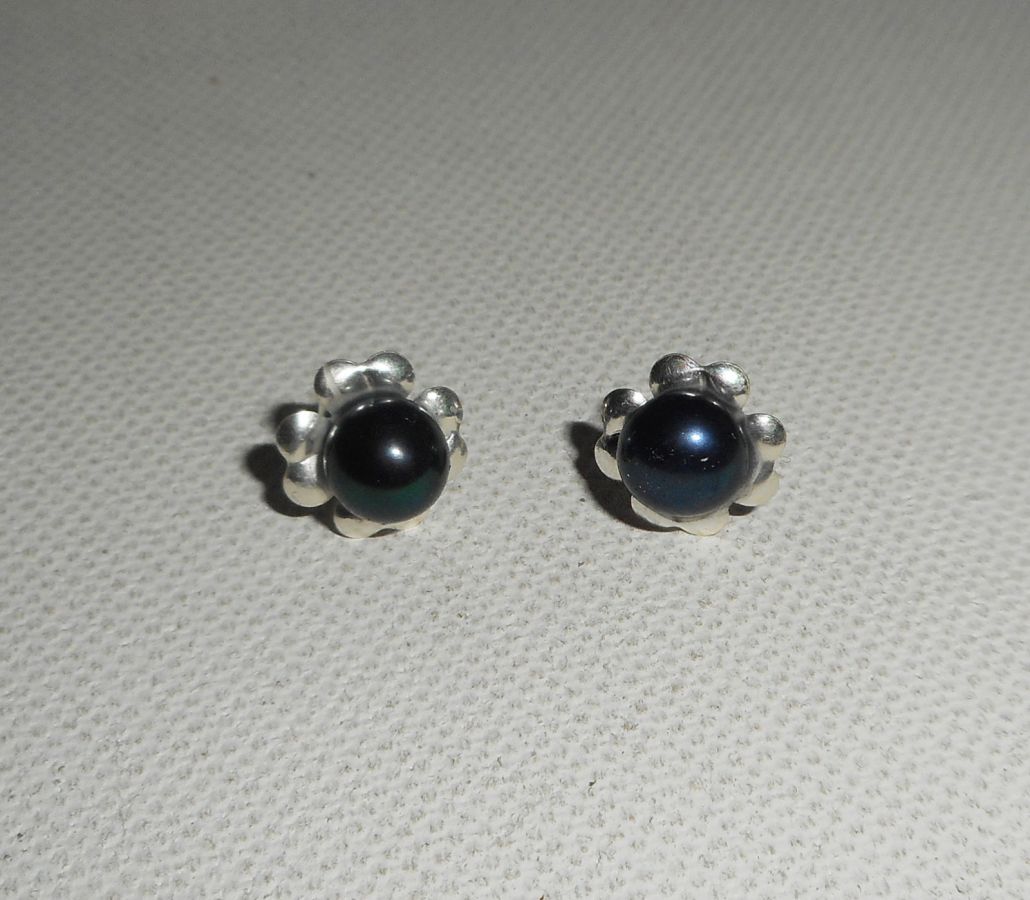 Oorbellen met zwarte gekweekte parel, zilver 925