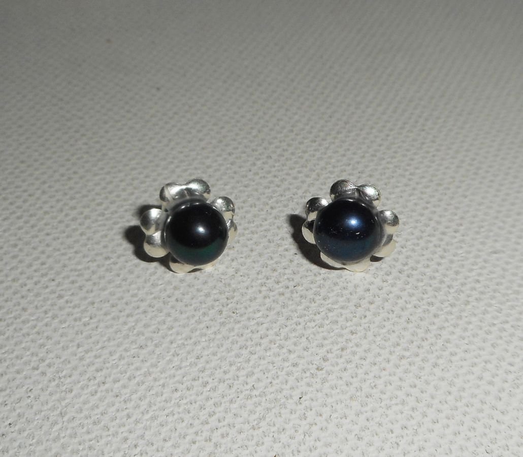 Oorbellen met zwarte gekweekte parel, zilver 925