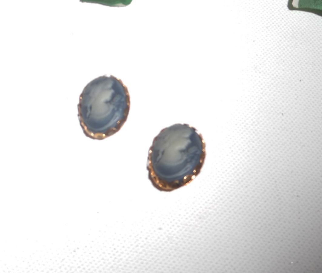 Blauwe camee oorbellen op clips
